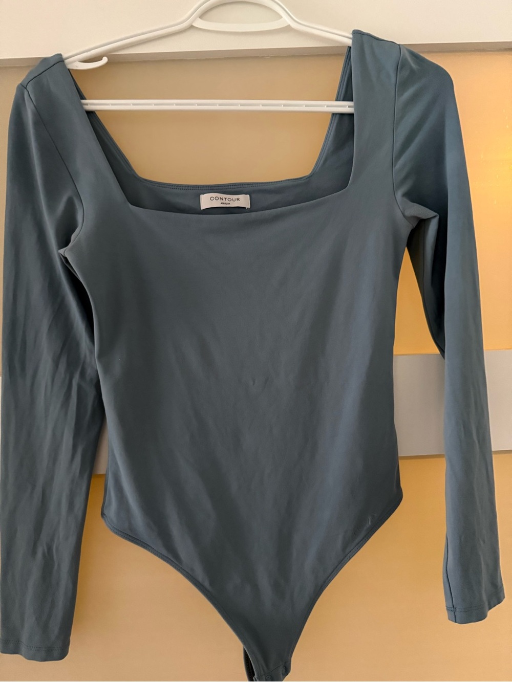 Aritzia Contour Long-Sleeve Square Neck Bodysuit — Slate Blue
